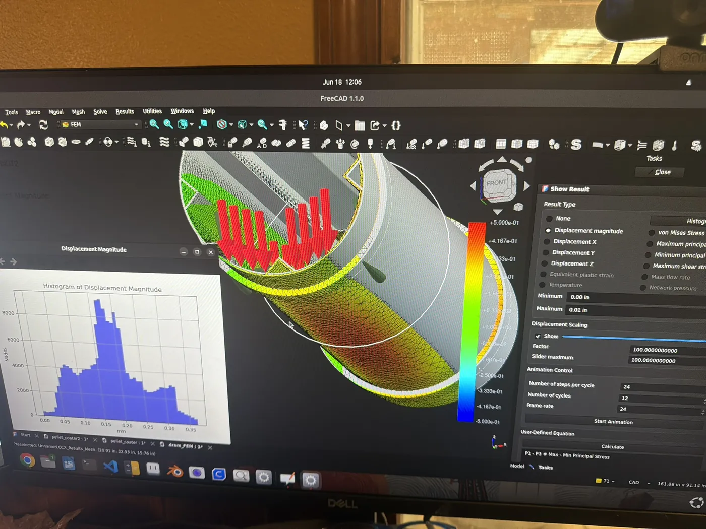 Finite element analysis of the drum shell under the paddle load