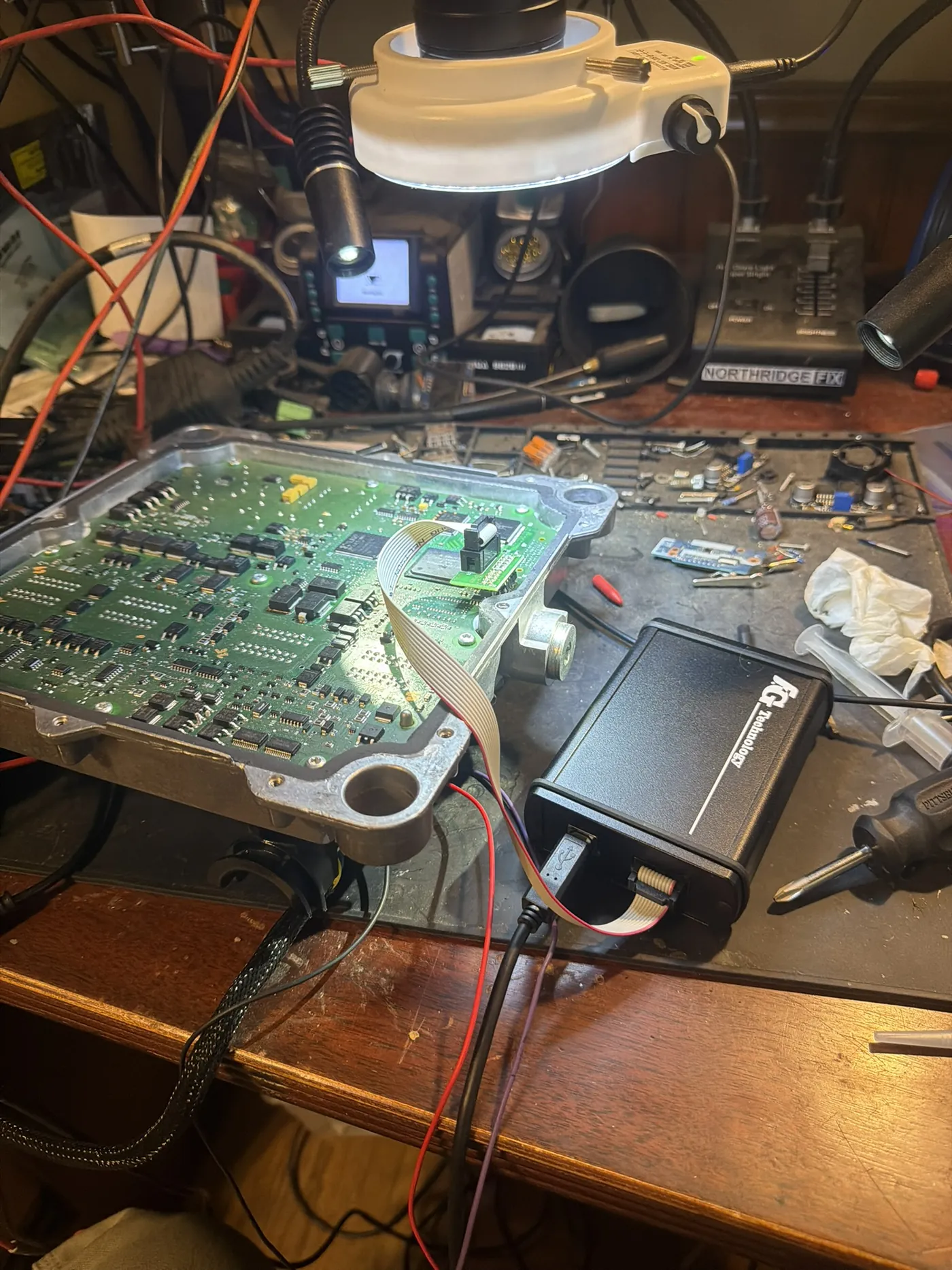 Engine controller opened on the bench